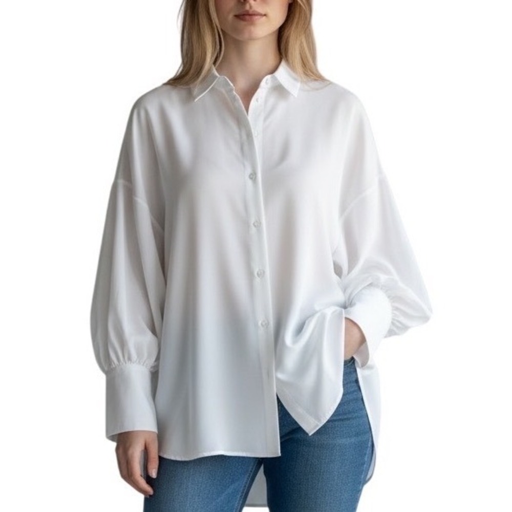 Express Oversized Balloon Sleeve Button Up Blouse
